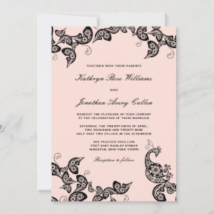 Invitation Vintage Chic Floral Black Peacock Mariage Invitati