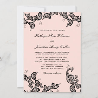 Invitation Vintage Chic Floral Black Peacock Mariage Invitati