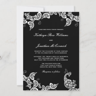 Invitation Vintage Chic Floral Blanc Peacock Mariage Inviter
