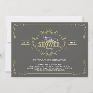 Invitation Vintage Chic Flourish Grey Fête des mariées Invita