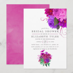 Invitation Vintage chic Fuchsia et Fête des mariées violette