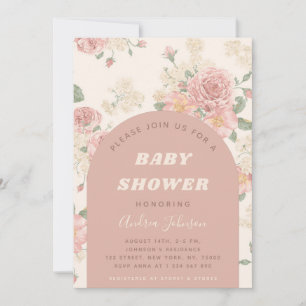 Invitation Vintage Chic Rose Floral & Boho Arch Baby shower