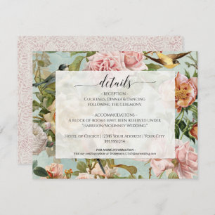 Invitation Vintage Chic Rose Floral Dusty Rose bleu Détails
