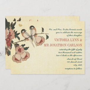 Invitation Vintage chickadee en fleur de cerisier Mariage dam