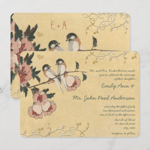 Invitation Vintage chickadee en fleur de cerisier Mariage dam