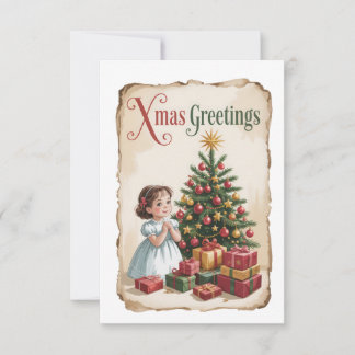 Invitation Vintage Child and Christmas Tree Card