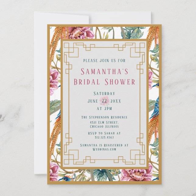 Invitation Vintage Chinoiserie Printemps Fête des mariées Flo (Devant)