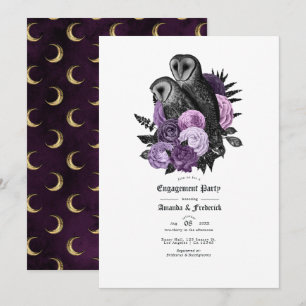 Invitation Vintage Chouettes violettes de glam Parti d'engage