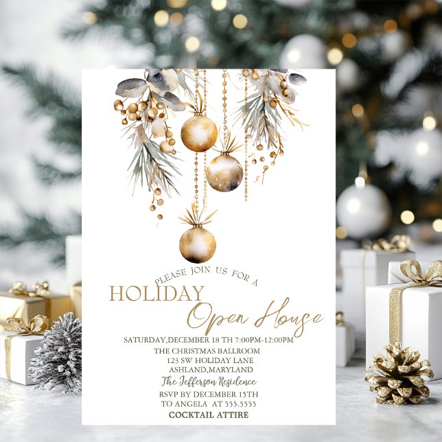 Invitation Vintage Christmas Balls Holiday Open House (Créateur téléchargé)