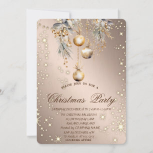 Invitation Vintage Christmas Balls Rose Gold Noël