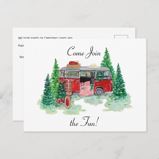 Invitation Vintage Christmas Camper Party (Devant / Derrière)