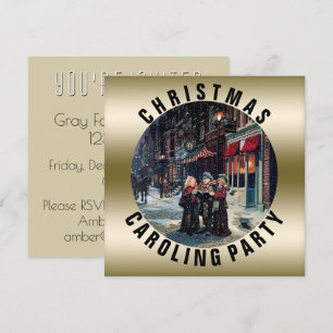 Invitation Vintage Christmas Caroling Party   Gold Victorian