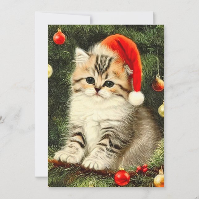 Invitation Vintage Christmas Kitten (Devant)