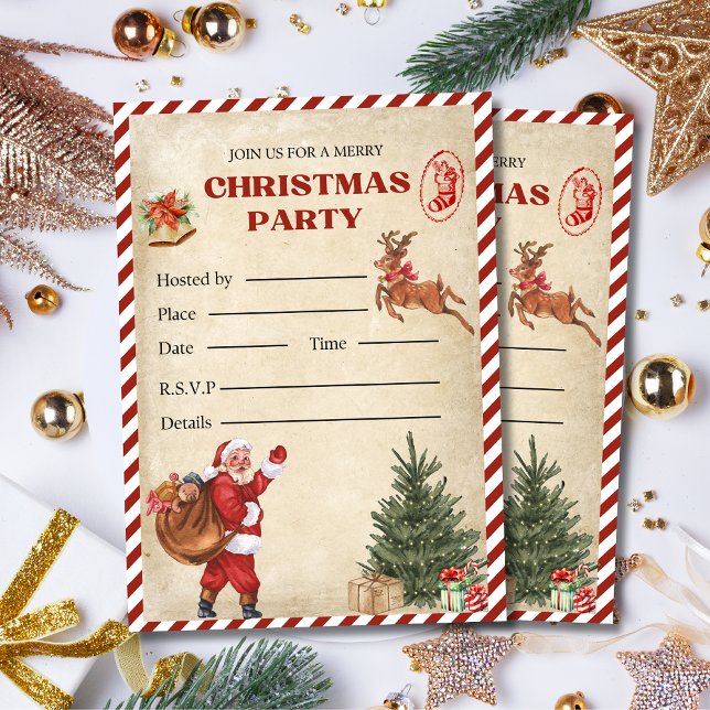Invitation Vintage Christmas Party Invitation, Fête de Vacanc (#christmas #christmaspartyinvitation #christmasinvitation #retrochristmas #sant #sanraletter )