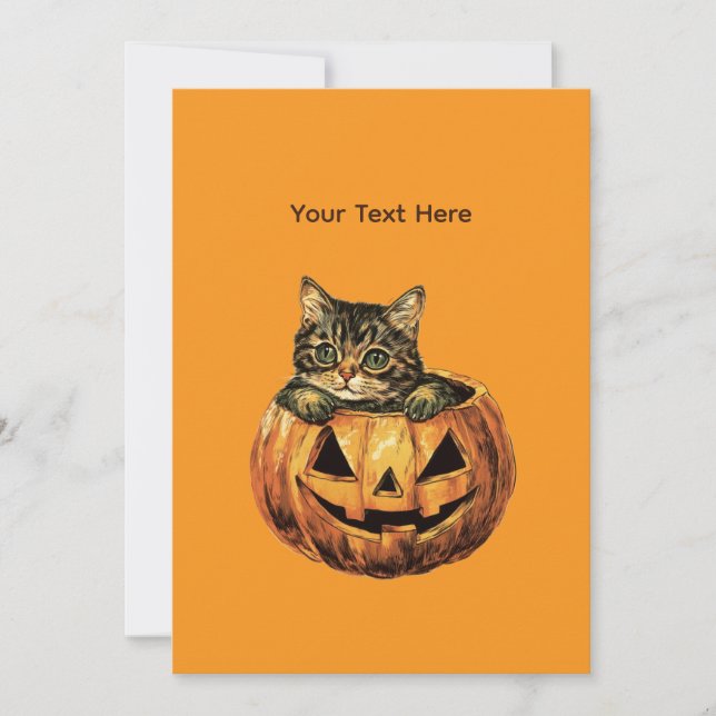 Invitation Vintage Citrouille d'Halloween Kitty (Devant)