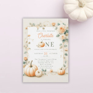 Invitation Vintage Citrouille Roses Frame Girl 1er anniversai