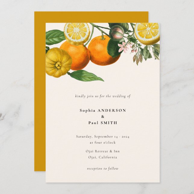 Invitation Vintage Citrus Citrus Mariage botanique (Devant / Derrière)