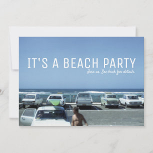 Invitation Vintage Classic Cars Blue Ocean Beach Party