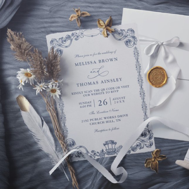 Invitation Vintage Classic Elegant Budget QR Code Wedding (Créateur téléchargé)
