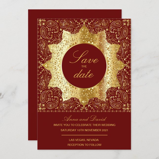 Invitation Vintage Classic Gold Enregistrer La Date Invitatio (Devant / Derrière)