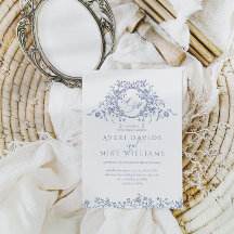 Vintage Classique Bleu Élégant Floral Mariage