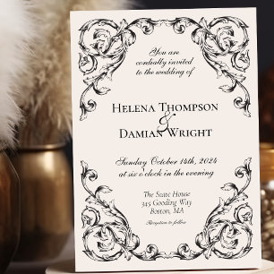 Invitation Vintage classique noir et blanc Mariage baroque