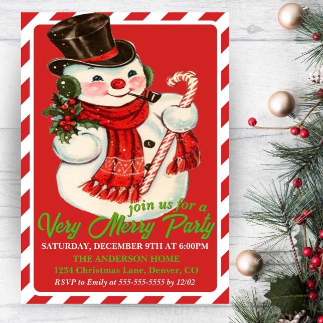 Invitation Vintage classique Snowman fête de Noël personnalis (Vintage Classic Snowman Custom Christmas Party Invitation)