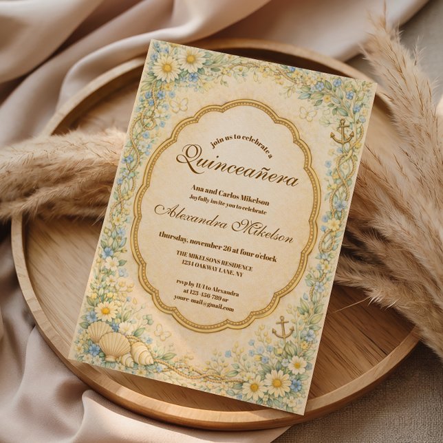 Invitation Vintage Coastal Daisy Quinceañera (Créateur téléchargé)