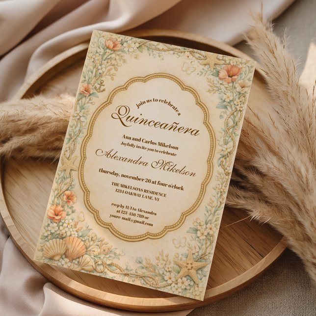 Invitation Vintage Coastal Seashell Quinceañera (Créateur téléchargé)