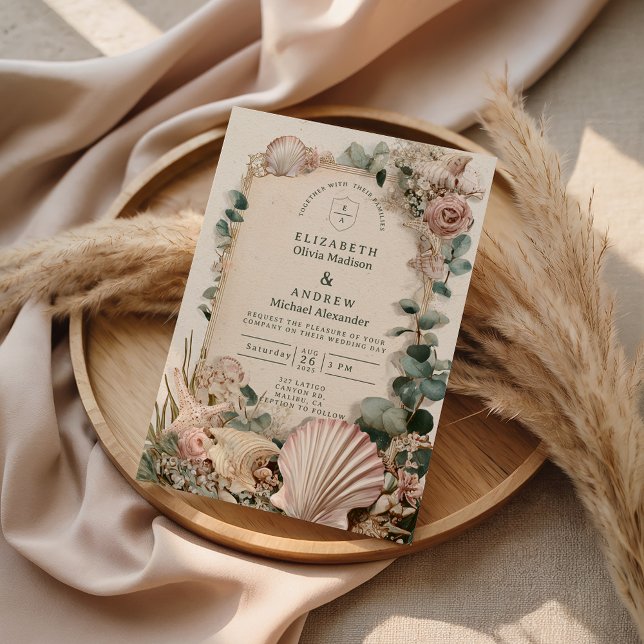 Invitation Vintage Coastal Shell Romance Wedding (Créateur téléchargé)