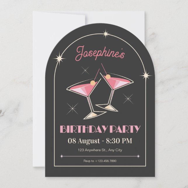 Invitation Vintage Cocktail fête étincelante (Devant)