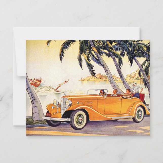 Invitation vintage Convertible Voiture Famille Vac (Devant)