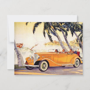 Invitation vintage Convertible Voiture Famille Vac