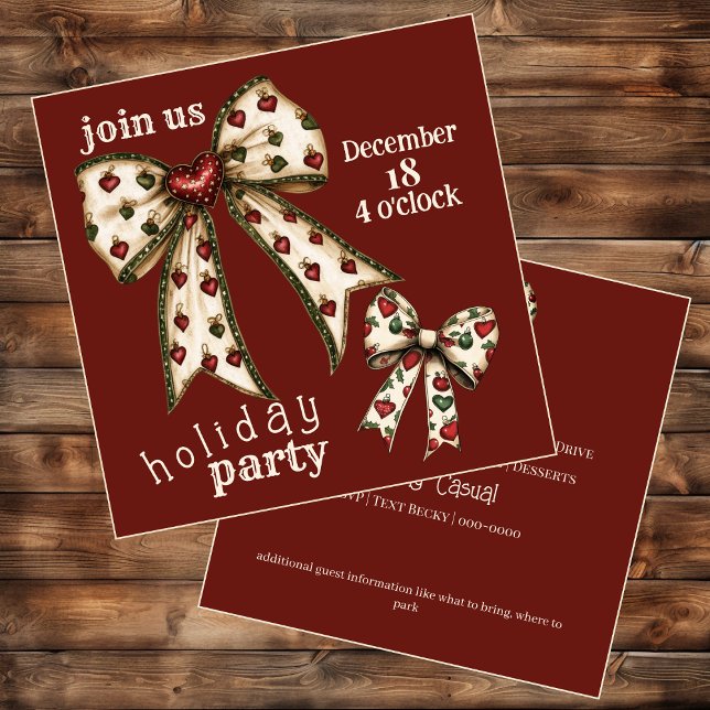Invitation vintage Coquette Bow Holiday (Cute vintage bows on fully customizable holiday party invitations)