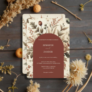 Invitation Vintage Cottagecore Terracotta Aquarelle Florale