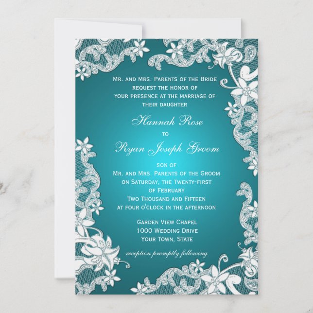 Invitation Vintage Country Floral Design Aqua (Devant)