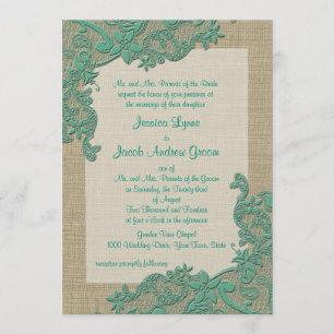 Invitation Vintage Country Lace Design Turquoise Vert