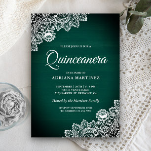 Invitation Vintage Country Vert Turquoise Bois Dentelle Quinc