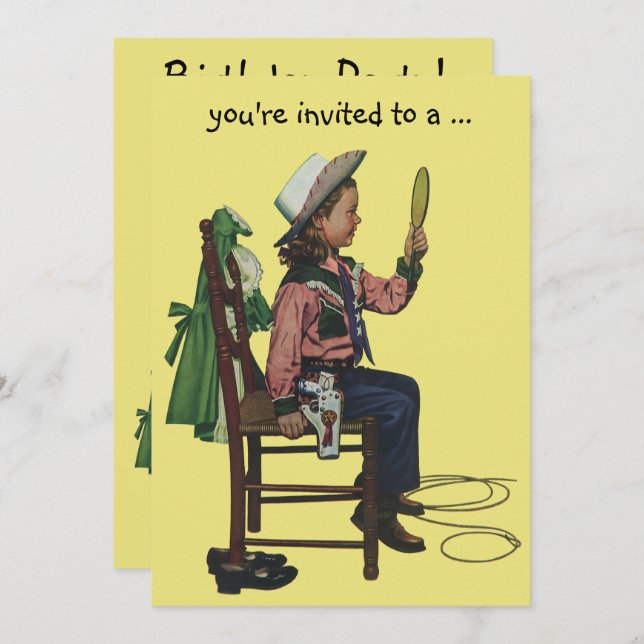 Invitation Vintage Cowgirl Sleepover Fille fête d'anniversair (Devant / Derrière)