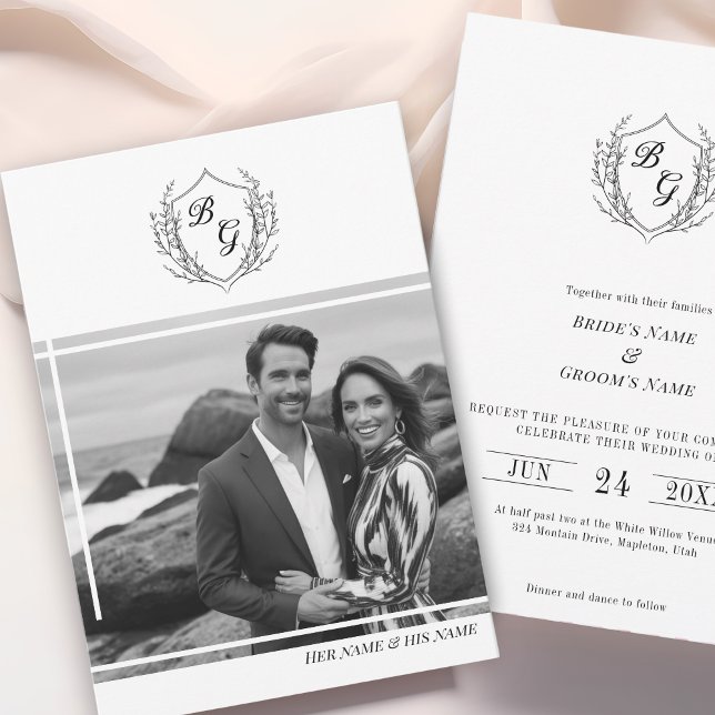 Invitation Vintage Crest élégant mariage photo monogramme (Créateur téléchargé)