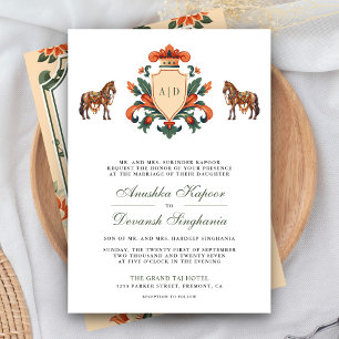 Invitation Vintage Crest Royal Horse Indien Hindu Mariage