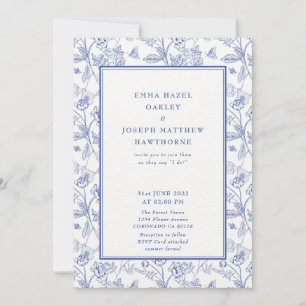 Invitation Vintage crête royale fleurie pastel bleu Mariage