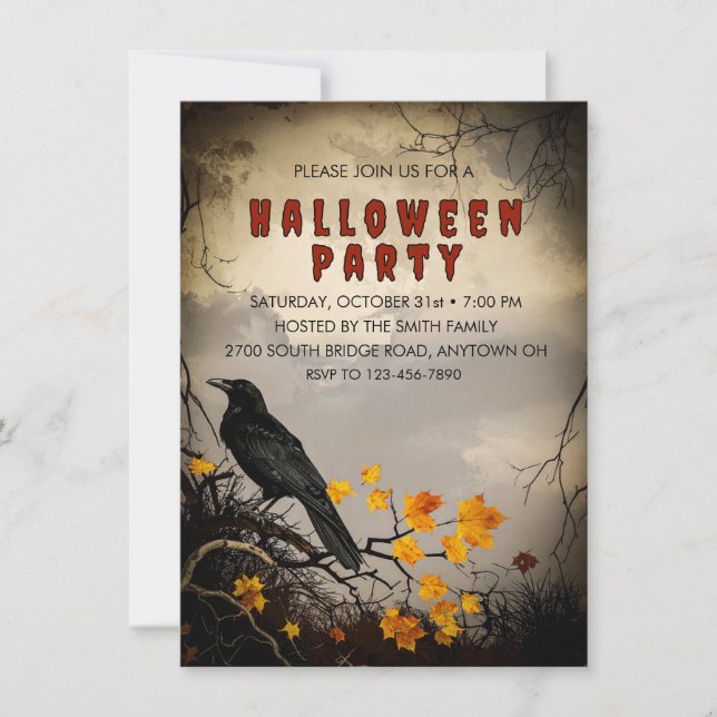 Invitation Vintage Crow & Autumn quitte la fête d'Halloween (Devant)
