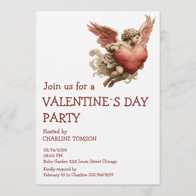 Invitation Vintage Cupid with Heart (Devant)