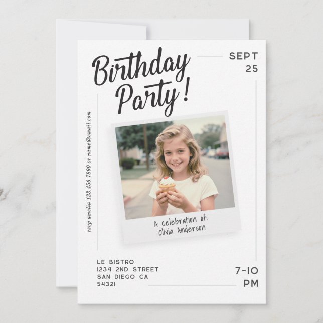 Invitation Vintage Custom Photo Adult Birthday Party  (Devant)