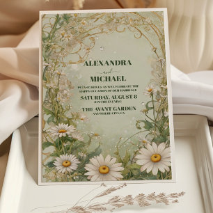 Invitation Vintage Daisies Mariage Art nouveau