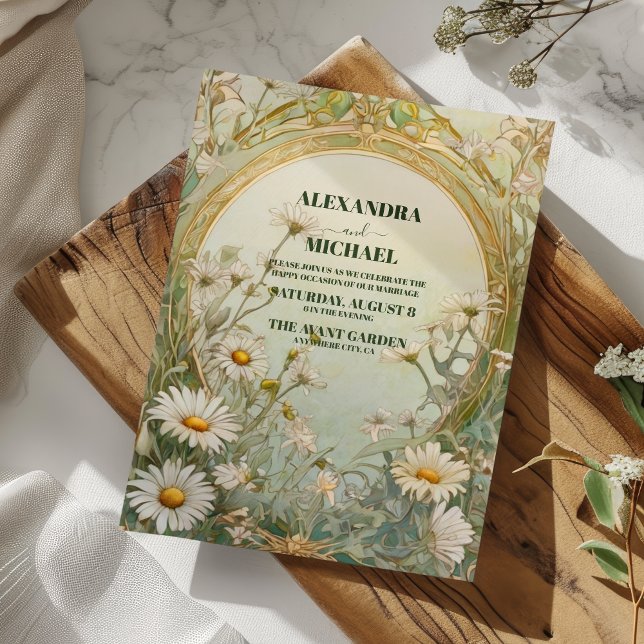 Invitation Vintage Daisies Mariage Art nouveau (Créateur téléchargé)