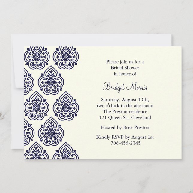 Invitation vintage Damask Bridal Shower (Devant)