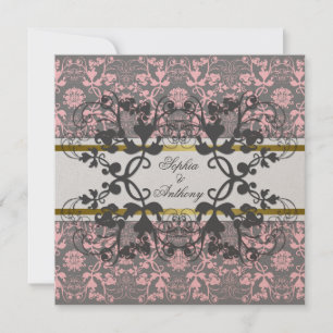 Invitation Vintage Damask Fils Floral Dentelle Mariage Invite