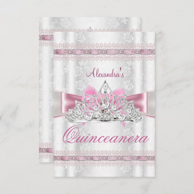 Invitation Vintage Damask Quinceanera 15e anniversaire fêtrem (Devant / Derrière)
